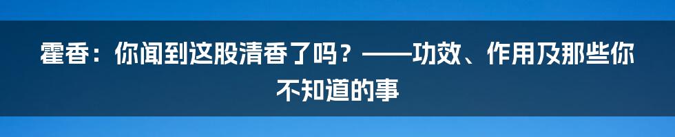 霍香:你闻到这股清香了吗?——功效、作用及那些你不知道的事