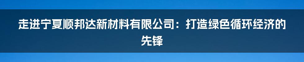 走进宁夏顺邦达新材料有限公司:打造绿色循环经济的先锋