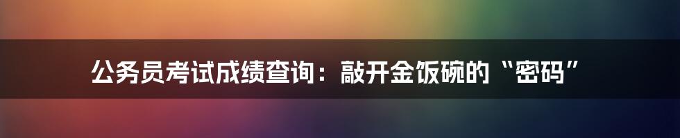公务员考试成绩查询:敲开金饭碗的“密码”