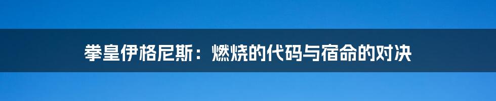 拳皇伊格尼斯:燃烧的代码与宿命的对决