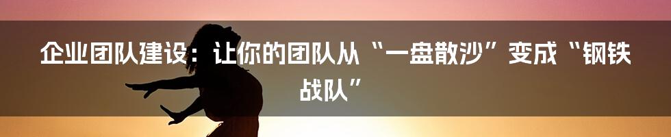 企业团队建设:让你的团队从“一盘散沙”变成“钢铁战队”