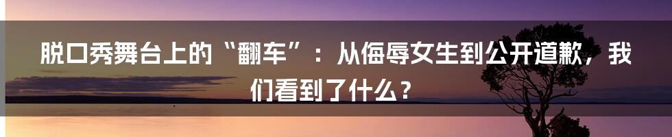 脱口秀舞台上的“翻车”:从侮辱女生到公开道歉,我们看到了什么?