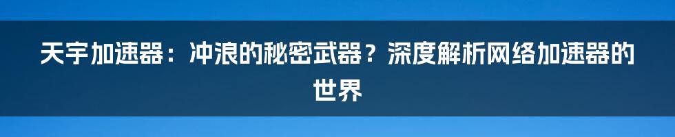 天宇加速器:冲浪的秘密武器?深度解析网络加速器的世界