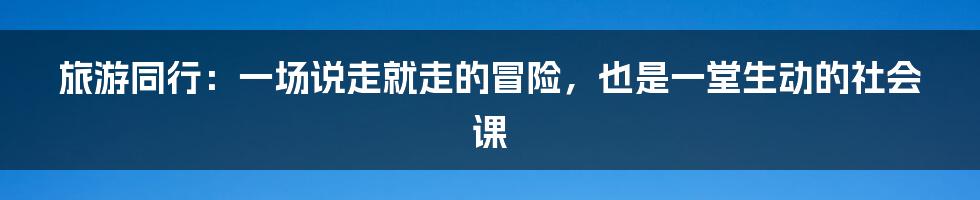 旅游同行：一场说走就走的冒险，也是一堂生动的社会课