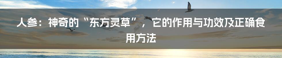 人参:神奇的“东方灵草”,它的作用与功效及正确食用方法