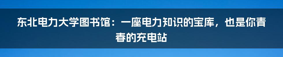 东北电力大学图书馆:一座电力知识的宝库,也是你青春的充电站