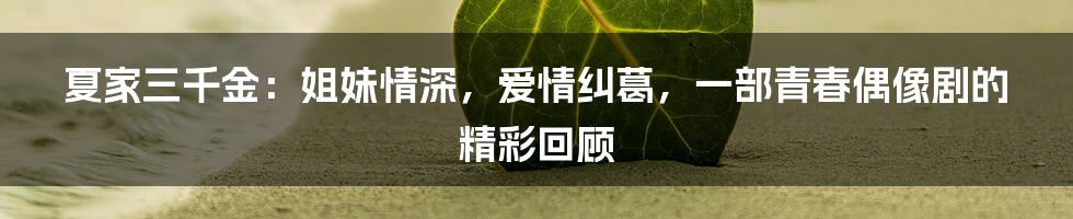夏家三千金:姐妹情深,爱情纠葛,一部青春偶像剧的精彩回顾