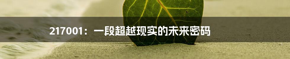 217001：一段超越现实的未来密码