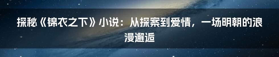 探秘《锦衣之下》小说:从探案到爱情,一场明朝的浪漫邂逅