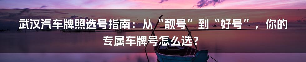 武汉汽车牌照选号指南:从“靓号”到“好号”,你的专属车牌号怎么选?