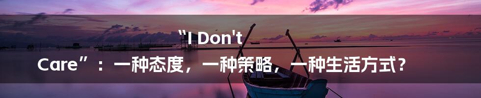“I Don't Care”:一种态度,一种策略,一种生活方式?