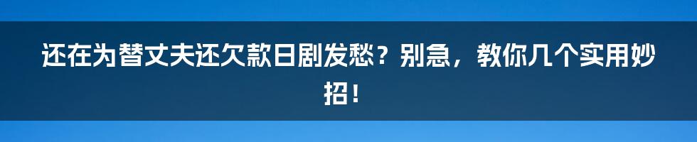 还在为替丈夫还欠款日剧发愁？别急，教你几个实用妙招！