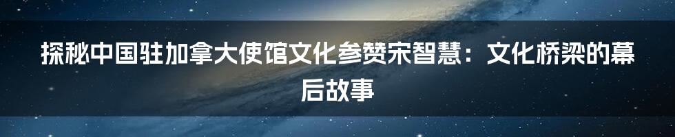 探秘中国驻加拿大使馆文化参赞宋智慧:文化桥梁的幕后故事