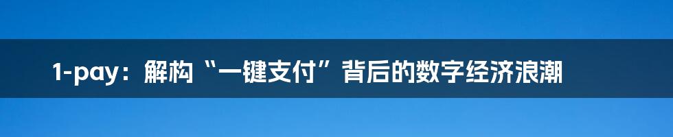 1-pay:解构“一键支付”背后的数字经济浪潮