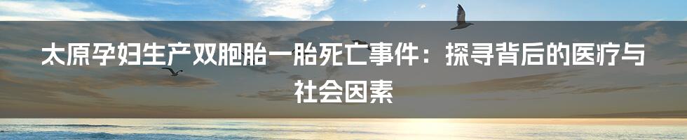 太原孕妇生产双胞胎一胎死亡事件:探寻背后的医疗与社会因素