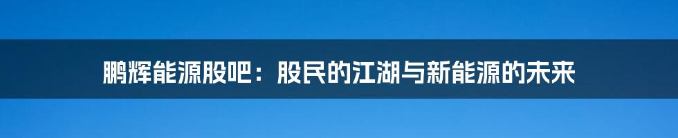 鹏辉能源股吧:股民的江湖与新能源的未来