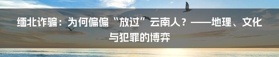 缅北诈骗：为何偏偏“放过”云南人？——地理、文化与犯罪的博弈