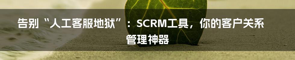 告别“人工客服地狱”:SCRM工具,你的客户关系管理神器