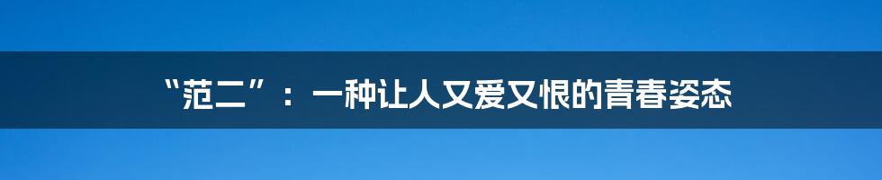 “范二”:一种让人又爱又恨的青春姿态