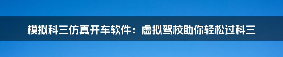 模拟科三仿真开车软件:虚拟驾校助你轻松过科三