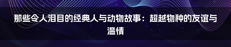 那些令人泪目的经典人与动物故事:超越物种的友谊与温情