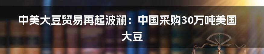 中美大豆贸易再起波澜:中国采购30万吨美国大豆