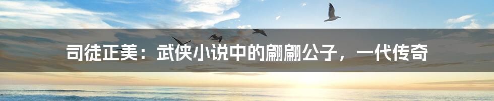 司徒正美:武侠小说中的翩翩公子,一代传奇