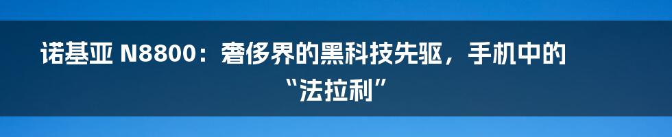 诺基亚 N8800：奢侈界的黑科技先驱，手机中的“法拉利”
