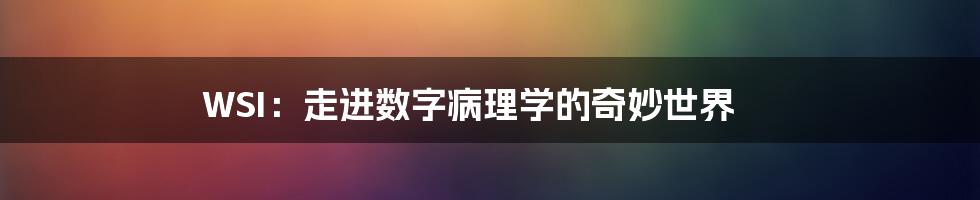 WSI：走进数字病理学的奇妙世界