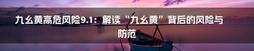 九幺黄高危风险9.1：解读“九幺黄”背后的风险与防范