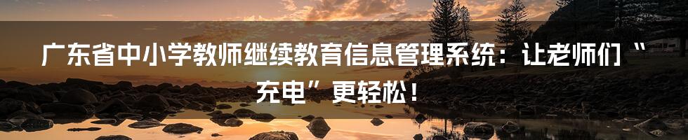 广东省中小学教师继续教育信息管理系统:让老师们“充电”更轻松!