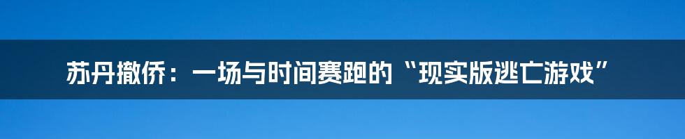 苏丹撤侨：一场与时间赛跑的“现实版逃亡游戏”