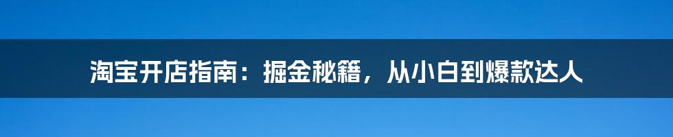 淘宝开店指南:掘金秘籍,从小白到爆款达人
