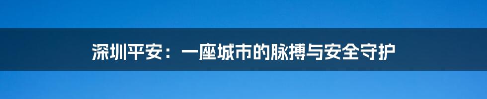 深圳平安:一座城市的脉搏与安全守护