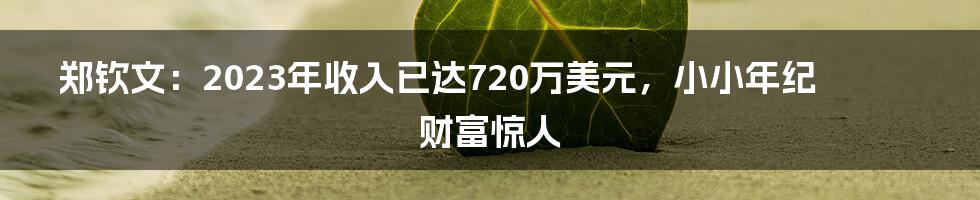 郑钦文:2023年收入已达720万美元,小小年纪财富惊人