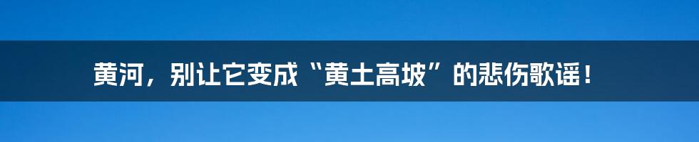 黄河,别让它变成“黄土高坡”的悲伤歌谣!