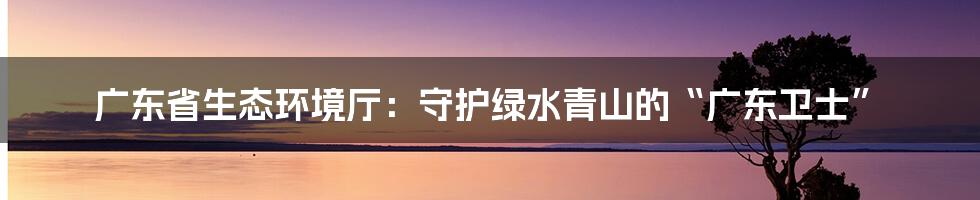 广东省生态环境厅:守护绿水青山的“广东卫士”