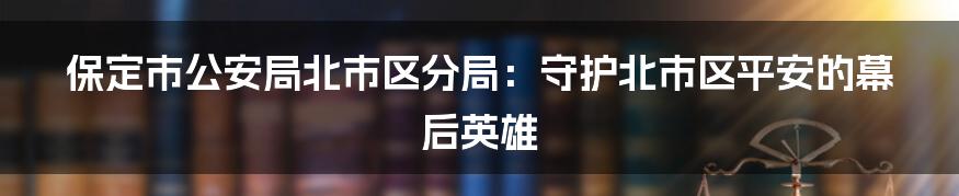 保定市公安局北市区分局:守护北市区平安的幕后英雄