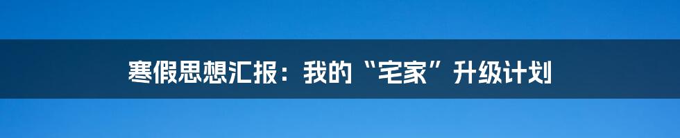 寒假思想汇报:我的“宅家”升级计划