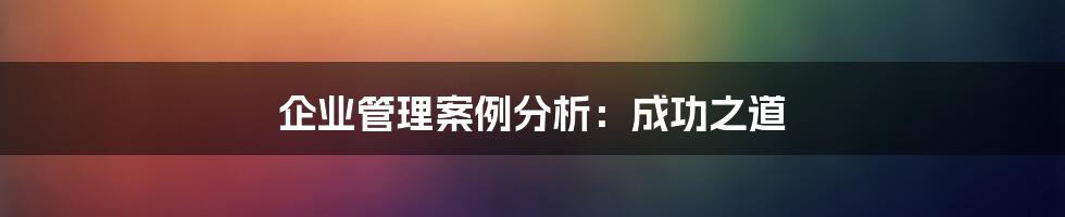 企业管理案例分析：成功之道