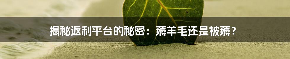 揭秘返利平台的秘密:薅羊毛还是被薅?