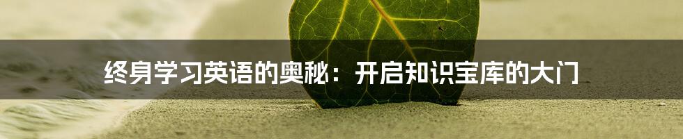 终身学习英语的奥秘:开启知识宝库的大门