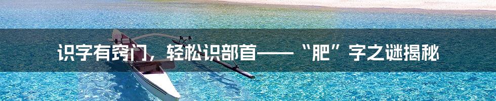 识字有窍门,轻松识部首——“肥”字之谜揭秘