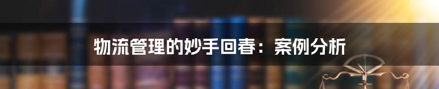 物流管理的妙手回春:案例分析