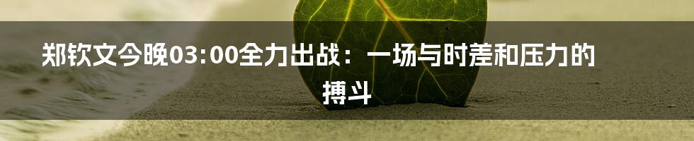 郑钦文今晚03:00全力出战:一场与时差和压力的搏斗