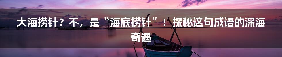 大海捞针?不,是“海底捞针”!探秘这句成语的深海奇遇
