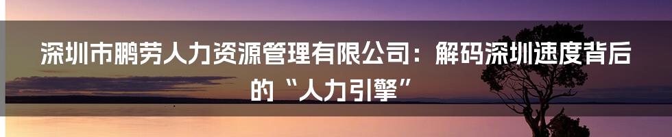 深圳市鹏劳人力资源管理有限公司：解码深圳速度背后的“人力引擎”
