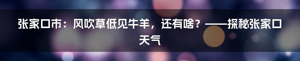 张家口市：风吹草低见牛羊，还有啥？——探秘张家口天气