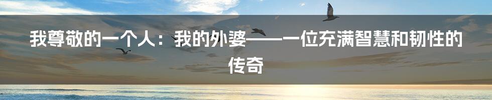 我尊敬的一个人:我的外婆——一位充满智慧和韧性的传奇