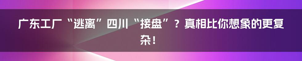 广东工厂“逃离”四川“接盘”?真相比你想象的更复杂!